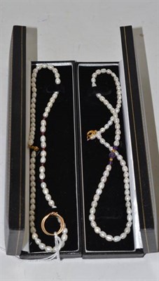 Lot 244 - Two freshwater pearl necklaces and a 9ct gold ring