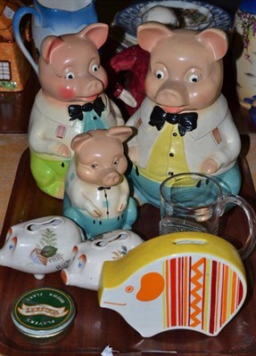 Lot 280 - Three Ellgreave pig money banks, a Carltonware money bank etc