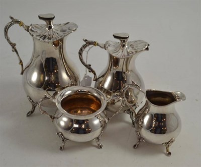 Lot 288 - A Dutch white metal coffee set comprising coffee pot, hot water jug, milk and sugar, the...