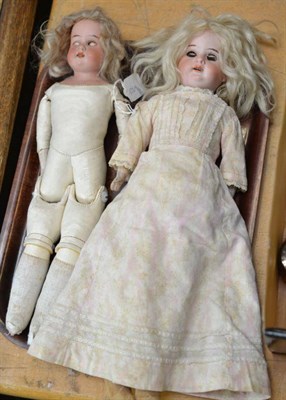 Lot 299 - Armand Marseille Bisque shoulder head doll, impressed '3500' with sleeping blue eyes, blond...