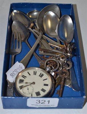 Lot 321 - Georgian and later silver flatware and a silver cased pocket watch