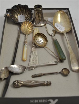 Lot 327 - Georgian silver tablespoon, toddy ladle (a.f.), six pieces of silver flatware etc