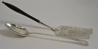 Lot 330 - A Paul Storr silver basting spoon and Continental silver serving slice