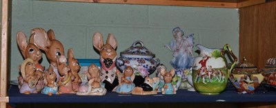 Lot 351 - Thirteen Pendelfin rabbits, Royal Doulton hunting jug, seven flower encrusted ornaments,...