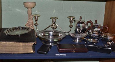 Lot 352 - A silver plated four piece tea service, a quantity of silver plate, two drawing instrument...