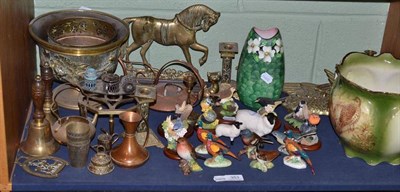 Lot 353 - Seven Beswick birds, a ewe and a lamb, seven Border Fine Arts birds, Maling vase, brassware etc