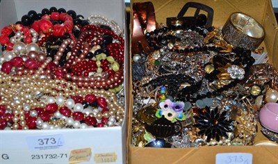 Lot 373 - A large quantity of assorted costume jewellery including beaded necklaces, brooches, earrings...