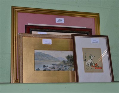 Lot 397 - Three watercolours and a Cecil Aldin lithograph 'Something tells me there'll be a row'