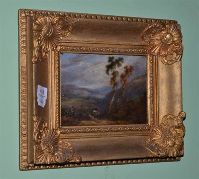 Lot 418 - Continental School, early 19th century - Goat herder in a mountainous landscape, oil on panel, 13cm