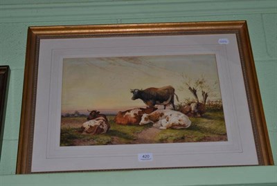 Lot 420 - Frederick E Valter, watercolour, Cattle in a landscape