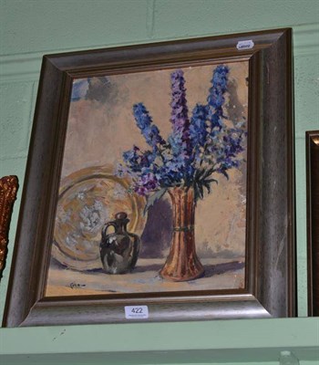 Lot 422 - Flowers, oil on board, Fergal?