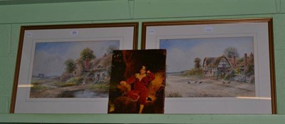 Lot 428 - Ernest Potter, pair of watercolours, thatched cottage scenes and a colour print 'The Red Boy' (3)