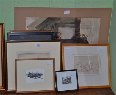 Lot 432 - Ann Newland, watercolour study of a kitchen stove, nine various pictures and prints