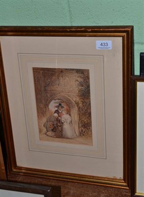 Lot 433 - Faded watercolour by George Cattermole, cavalier, lady and beggar