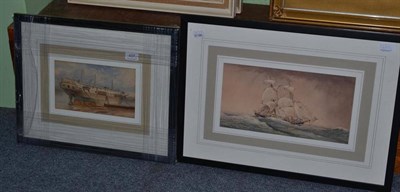 Lot 437 - Framed watercolour, sailing ship and a sailing ship in dry dock, watercolour