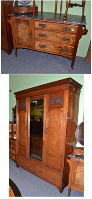 Lot 468 - A Victorian walnut triple wardrobe, dressing table and a marble top washstand