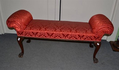 Lot 600 - A mahogany framed window seat on cabriole legs and lion paw feet