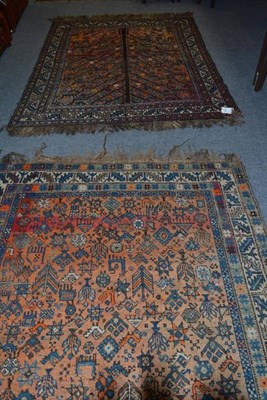 Lot 608 - A rare Neriz Afshar rug South Persia, the field with angular tree of life surrounded by birds...