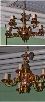 Lot 616 - A gilt metal five branch chandelier and a brass example