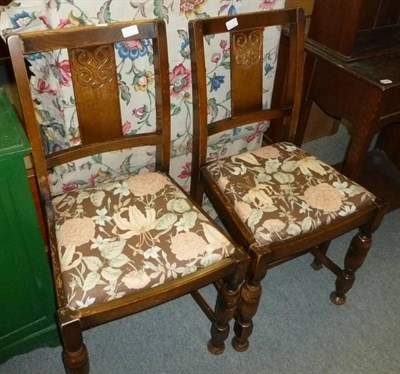 Lot 687 - A small mahogany chest, cream painted bedside cupboard, set of wall shelves, a set of four oak...