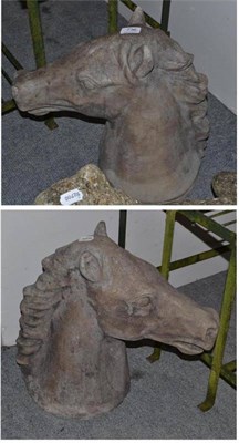 Lot 736 - Pair of concrete horse heads