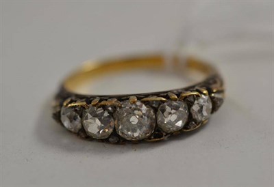 Lot 41 - A Victorian diamond five stone ring, pairs of tiny rose diamonds between (very worn)