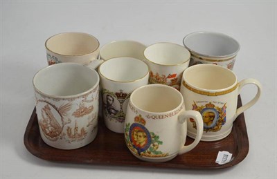 Lot 65 - Victorian jubilee enamel beaker and seven commemorative mugs