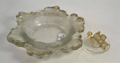 Lot 81 - Lalique shaped dish with leaf moulded rim etched to base 'Lalique Crystal, France' (31cm wide)...