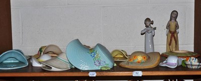 Lot 82 - Twelve assorted pottery hat shaped wall pockets/planters/plaques and two Lladro figures (14)