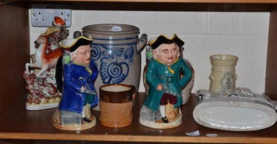 Lot 92 - Two musical character jugs, two Staffordshire groups, etc