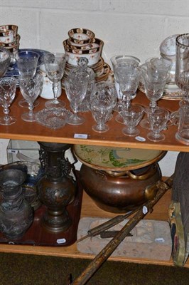Lot 96 - Plated cutlery, cut glassware and part tea services etc (on two shelves)