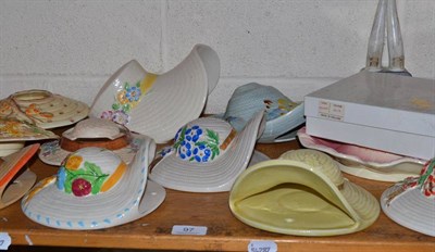 Lot 97 - Twelve assorted pottery hat shaped wall pockets/planters/plaques