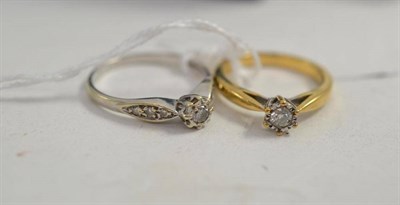 Lot 106 - Two 9ct gold diamond solitaire rings