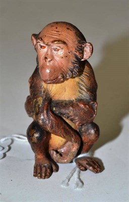 Lot 120 - A Franz Bergman cold painted bronze model of an ape, signed 'B' to base, 6cm high