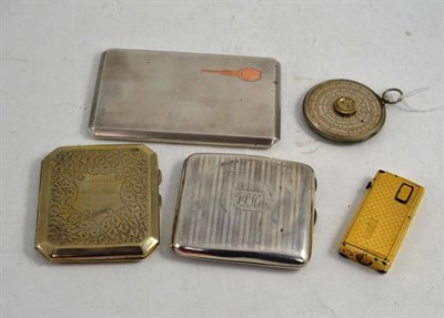 Lot 123 - Silver cigarette case, another silver cigarette case, a Ronson lighter and a Halden calculex