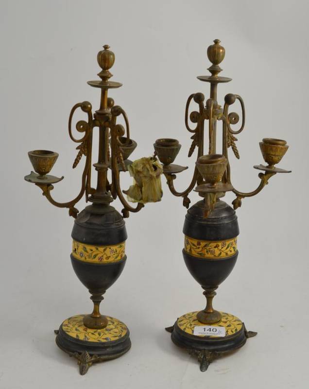 Lot 140 - Pair of cloisonne candelabra (a.f.)