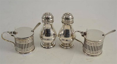 Lot 159 - Two silver mustard pots and two pepperettes