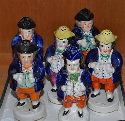 Lot 169 - Six 19th century Staffordshire Toby pepperettes