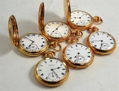 Lot 206 - Six gold plated pocket watches including three hunter cased pocket watches