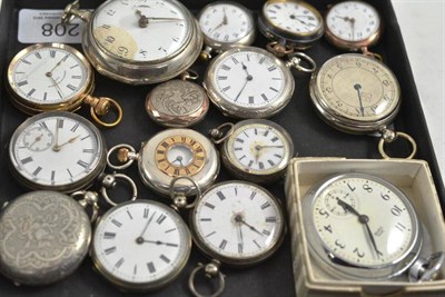 Lot 208 - A silver pair cased pocket watch, thirteen silver, gun metal and plated fob watches and a...