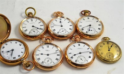 Lot 209 - Seven gold plated pocket watches including a hunter cased example