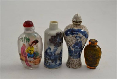 Lot 218 - Two interior painted scent bottles and two Chinese vases