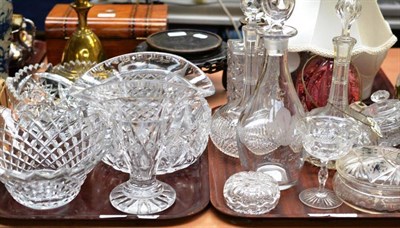 Lot 237 - A ribbed Art Glass lamp base, heavy cut glass bowls, silver mounted decanter etc