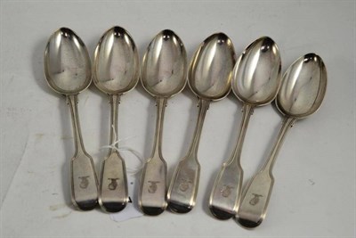 Lot 287 - Six silver dessert spoons with engraved crest