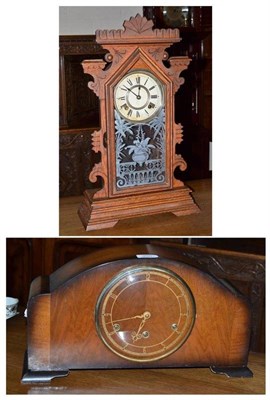 Lot 305 - A walnut cased dome clock and an Ansonia drop dial clock