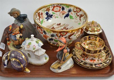 Lot 330 - A tray including Royal Crown Derby Imari, Hummel figures, Royal Crown Derby paperweight...