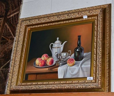 Lot 349 - Andres Gombar, still life, gilt framed oil on panel