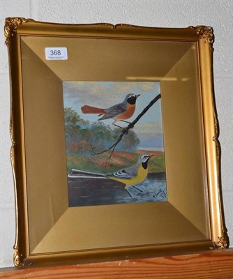 Lot 368 - P Jowett, gilt framed oil, study of birds