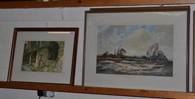 Lot 370 - Edwin Harris - three watercolour landscapes, and a gilt framed mirror (4)