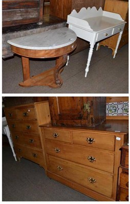 Lot 404 - An Edwardian pine three height dressing chest, a pine four height chest of drawers, a painted...